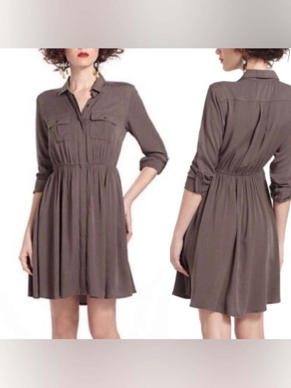 Anthropologie Maeve Dakota Shirt Dress Brown XS soft lightweight minimalist